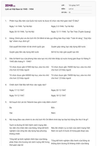 Lịch sử Việt Nam từ 1945 - 1954