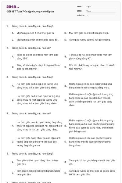 Giải SBT Toán 7 Ôn tập chương 4 có đáp án