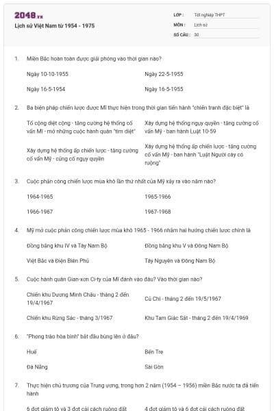 Lịch sử Việt Nam từ 1954 - 1975