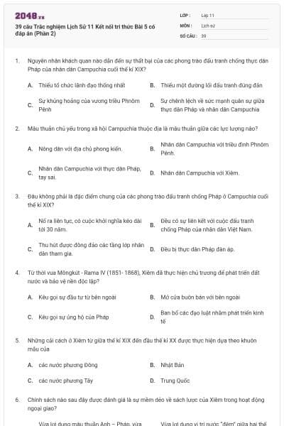 39 câu Trắc nghiệm Lịch Sử 11 Kết nối tri thức Bài 5 có đáp án (Phần 2)