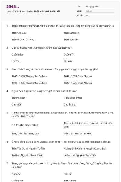 Lịch sử Việt Nam từ năm 1858 đến cuối thế kỉ XIX