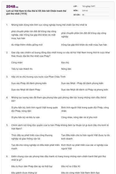 Lịch sử Việt Nam từ đầu thế kỉ XX đến hết Chiến tranh thế giới thứ nhất (1918)