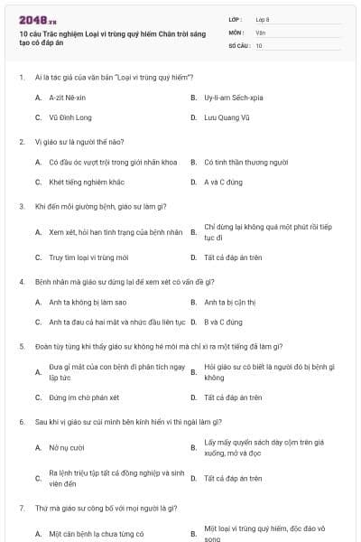 10 câu Trắc nghiệm Loại vi trùng quý hiếm Chân trời sáng tạo có đáp án