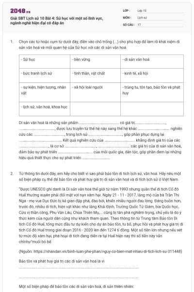 Giải SBT Lịch sử 10 Bài 4: Sử học với một số lĩnh vực, ngành nghề hiện đại có đáp án