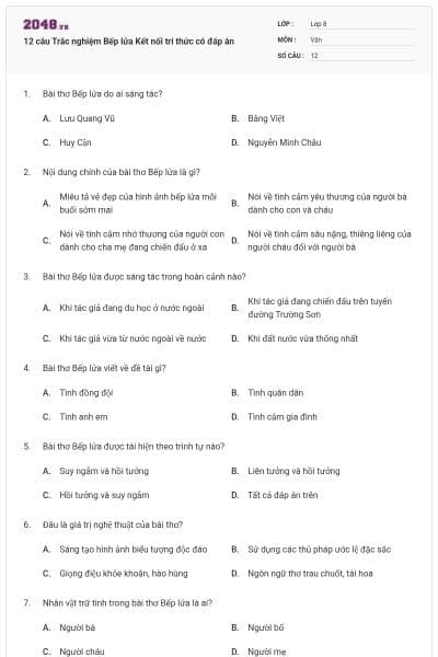 12 câu Trắc nghiệm Bếp lửa Kết nối tri thức có đáp án