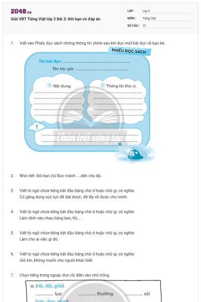 Giải VBT Tiếng Việt lớp 3 Bài 3: Đôi bạn có đáp án