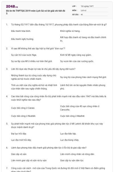 Đề ôn thi THPTQG 2019 môn Lịch Sử có lời giải chi tiết đề 5
