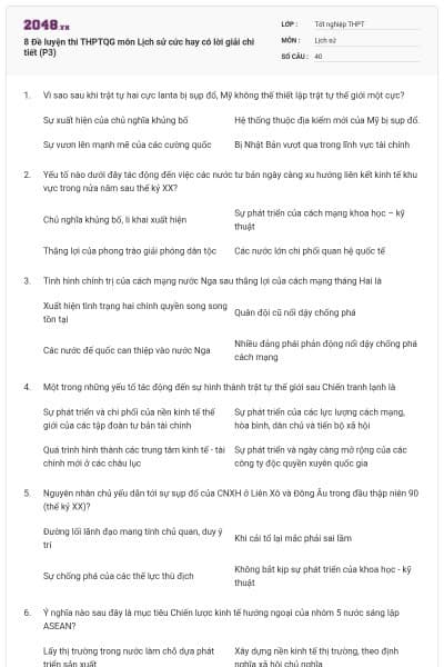 8 Đề luyện thi THPTQG môn Lịch sử cức hay có lời giải chi tiết (P3)