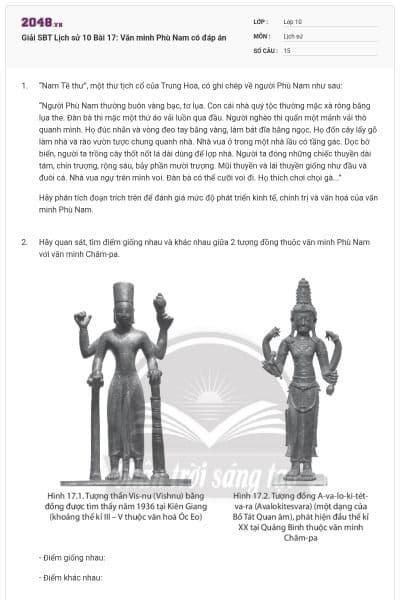 Giải SBT Lịch sử 10 Bài 17: Văn minh Phù Nam có đáp án