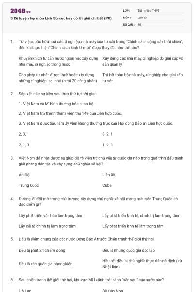 8 Đề luyện tập môn Lịch Sử cực hay có lời giải chi tiết (P8)