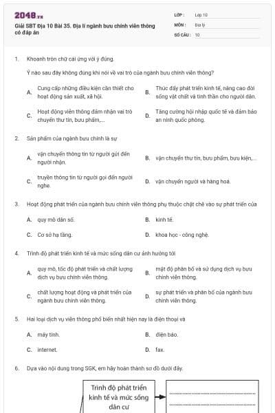 Giải SBT Địa 10 Bài 35. Địa lí ngành bưu chính viễn thông có đáp án