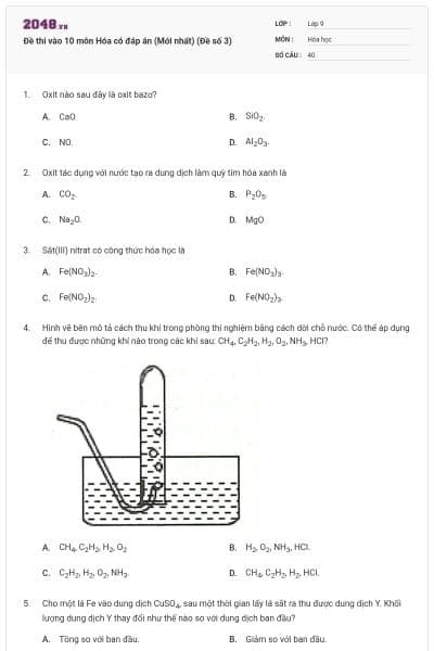 Đề thi vào 10 môn Hóa có đáp án (Mới nhất) (Đề số 3)