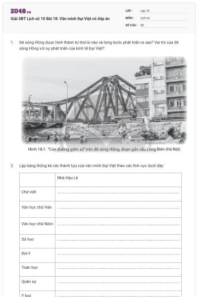 Giải SBT Lịch sử 10 Bài 18: Văn minh Đại Việt có đáp án