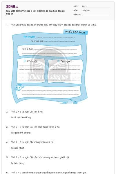 Giải VBT Tiếng Việt lớp 3 Bài 1: Chiếc áo của hoa đào có đáp án