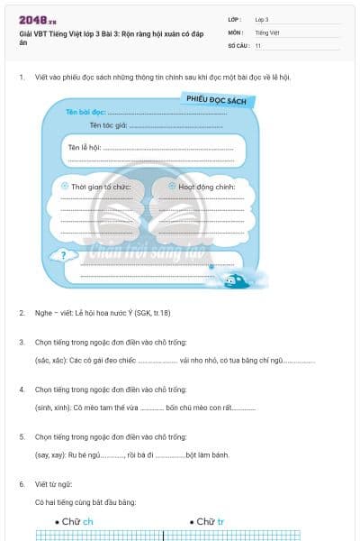 Giải VBT Tiếng Việt lớp 3 Bài 3: Rộn ràng hội xuân có đáp án