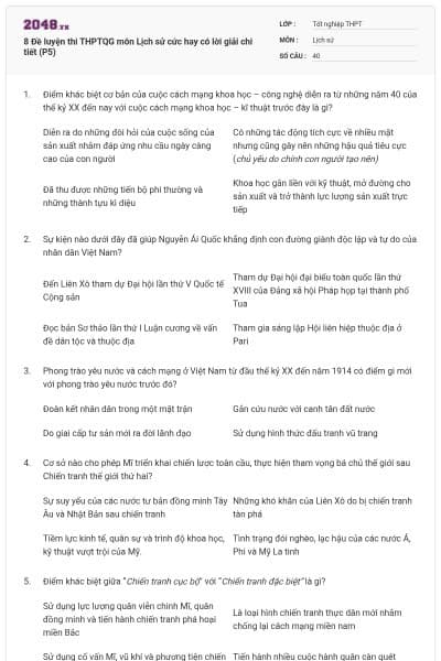 8 Đề luyện thi THPTQG môn Lịch sử cức hay có lời giải chi tiết (P5)