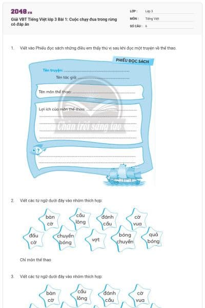 Giải VBT Tiếng Việt lớp 3 Bài 1: Cuộc chạy đua trong rừng có đáp án