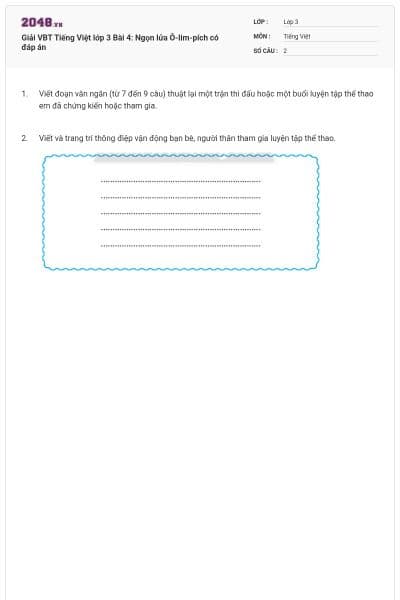 Giải VBT Tiếng Việt lớp 3 Bài 4: Ngọn lửa Ô-lim-pích có đáp án