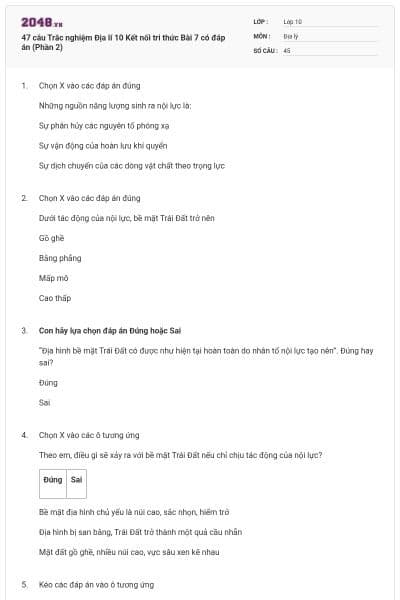 47 câu Trắc nghiệm Địa lí 10 Kết nối tri thức Bài 7 có đáp án (Phần 2)