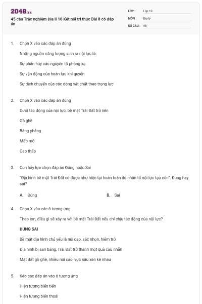 45 câu Trắc nghiệm Địa lí 10 Kết nối tri thức Bài 8 có đáp án