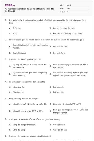 47 câu Trắc nghiệm Địa lí 10 Kết nối tri thức Bài 18 có đáp án (Phần 2)