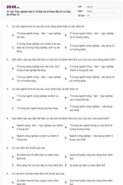 37 câu Trắc nghiệm Địa lí 10 Kết nối tri thức Bài 22 có đáp án (Phần 2)