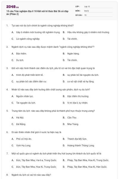 15 câu Trắc nghiệm Địa lí 10 Kết nối tri thức Bài 36 có đáp án (Phần 2)