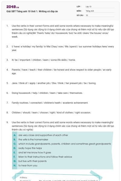 Giải SBT Tiếng anh 10 Unit 1. Writing có đáp án