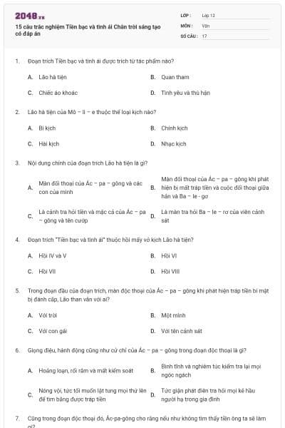 15 câu trắc nghiệm Tiền bạc và tình ái Chân trời sáng tạo có đáp án