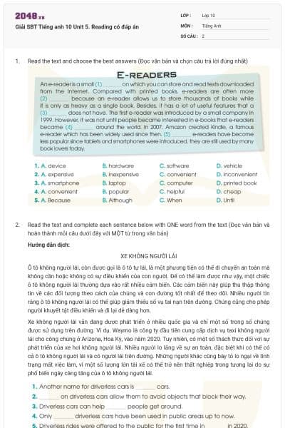 Giải SBT Tiếng anh 10 Unit 5. Reading có đáp án