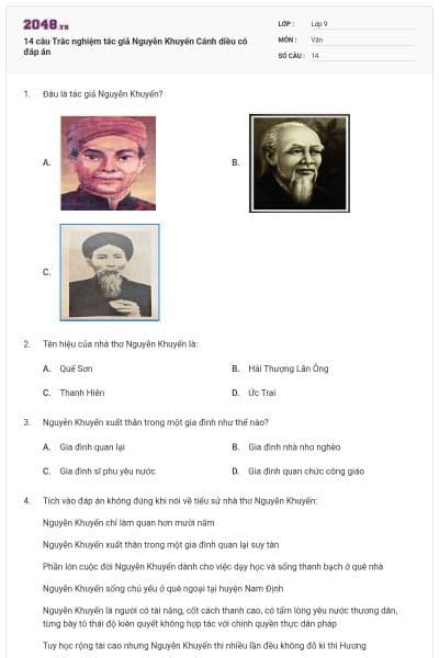 14 câu Trắc nghiệm tác giả Nguyễn Khuyến Cánh diều có đáp án