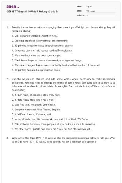 Giải SBT Tiếng anh 10 Unit 5. Writing có đáp án