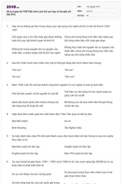 Đề tự luyện thi THPTQG môn Lịch Sử cực hay có lời giải chi tiết (P4)