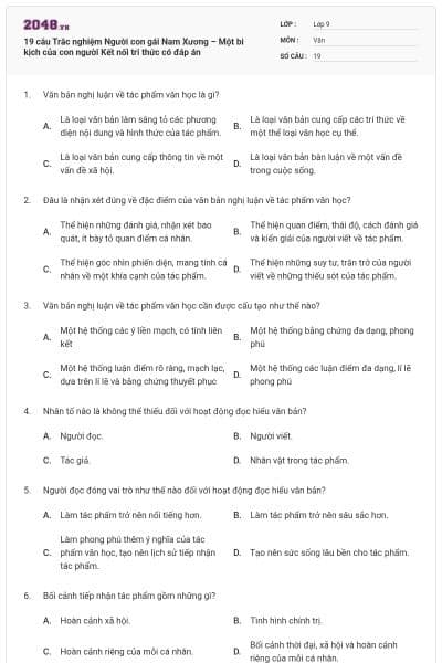 19 câu Trắc nghiệm Người con gái Nam Xương – Một bi kịch của con người Kết nối tri thức có đáp án