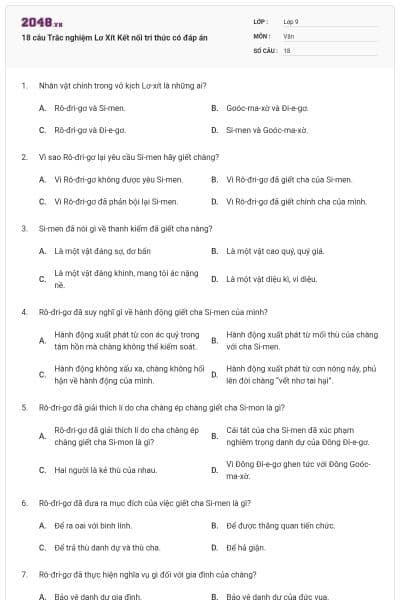 18 câu Trắc nghiệm Lơ Xít Kết nối tri thức có đáp án