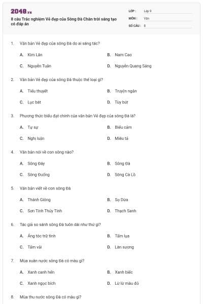 8 câu Trắc nghiệm Vẻ đẹp của Sông Đà Chân trời sáng tạo có đáp án