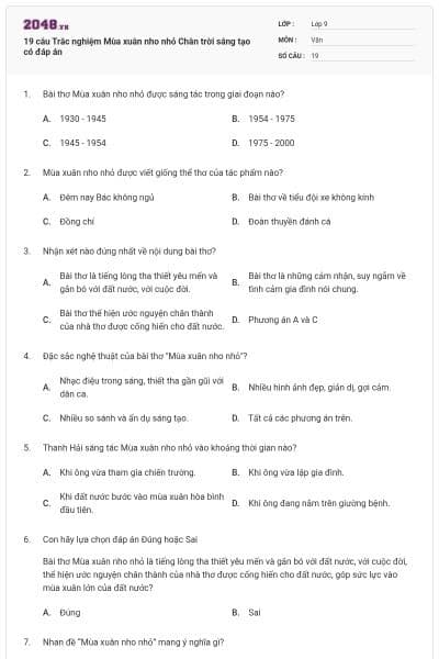 19 câu Trắc nghiệm Mùa xuân nho nhỏ Chân trời sáng tạo có đáp án