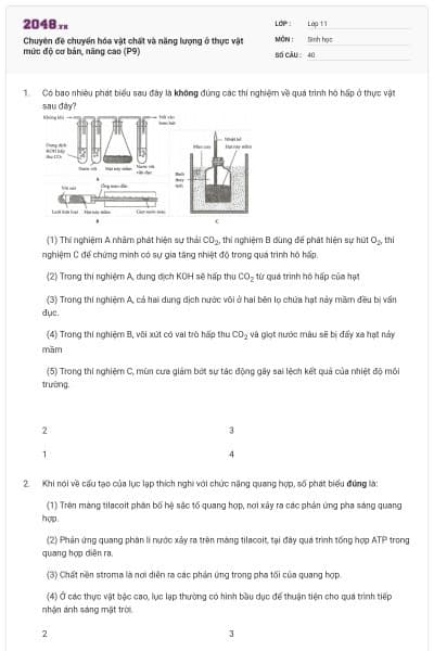 Chuyên đề chuyển hóa vật chất và năng lượng ở thực vật mức độ cơ bản, nâng cao (P9)