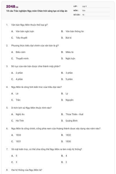 18 câu Trắc nghiệm Ngọ môn Chân trời sáng tạo có đáp án
