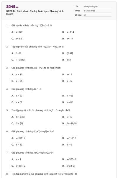 ĐGTD ĐH Bách khoa - Tư duy Toán học - Phương trình logarit