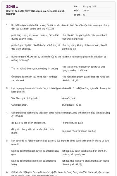 Chuyên đề ôn thi THPTQG Lịch sử cực hay có lời giải chi tiết (P3)