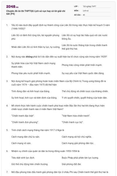 Chuyên đề ôn thi THPTQG Lịch sử cực hay có lời giải chi tiết (P4)