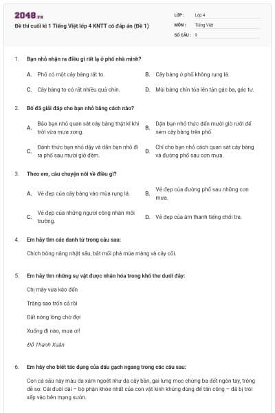 Đề thi cuối kì 1 Tiếng Việt lớp 4 KNTT có đáp án (Đề 1)