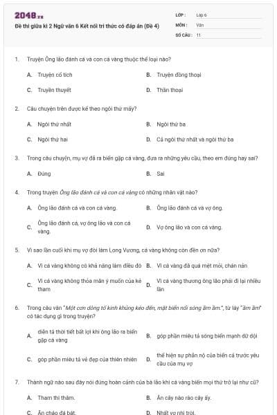 Đề thi giữa kì 2 Ngữ văn 6 Kết nối tri thức có đáp án (Đề 4)