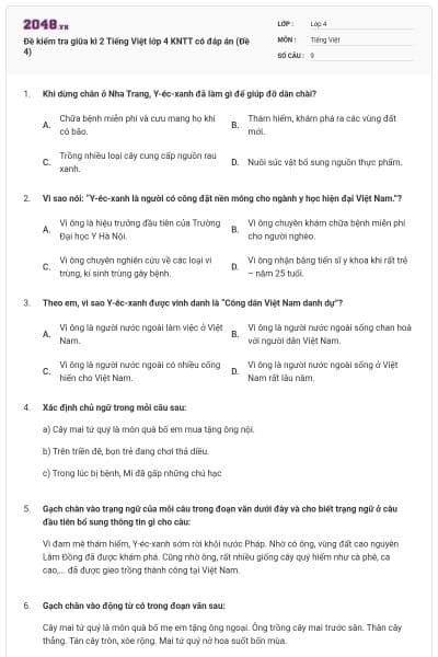 Đề kiểm tra giữa kì 2 Tiếng Việt lớp 4 KNTT có đáp án (Đề 4)