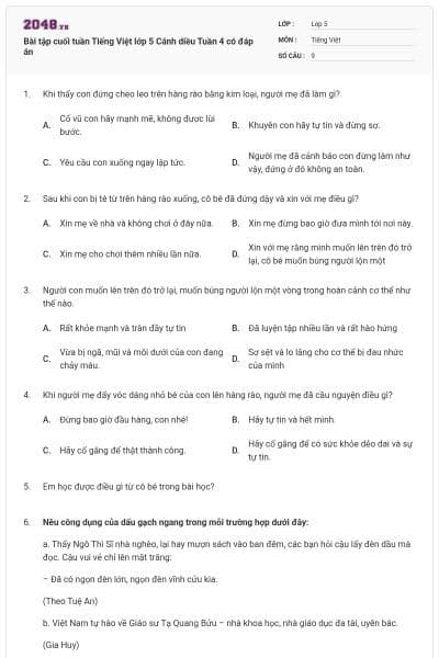 Bài tập cuối tuần Tiếng Việt lớp 5 Cánh diều Tuần 4 có đáp án