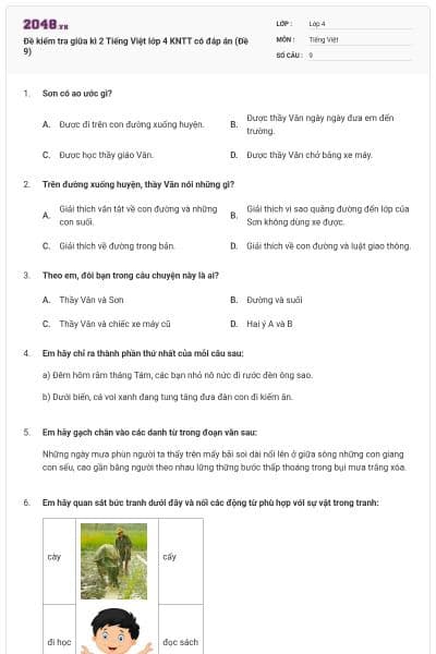 Đề kiểm tra giữa kì 2 Tiếng Việt lớp 4 KNTT có đáp án (Đề 9)