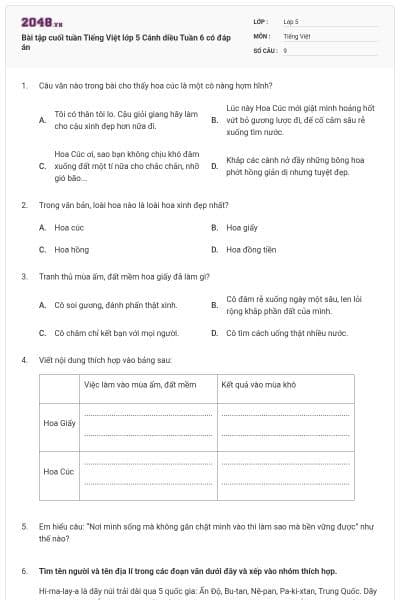 Bài tập cuối tuần Tiếng Việt lớp 5 Cánh diều Tuần 6 có đáp án