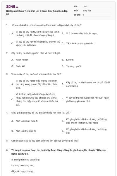 Bài tập cuối tuần Tiếng Việt lớp 5 Cánh diều Tuần 8 có đáp án