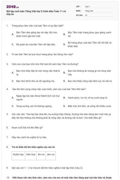 Bài tập cuối tuần Tiếng Việt lớp 5 Cánh diều Tuần 11 có đáp án